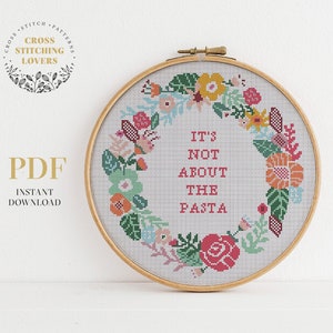 Funny cross stitch pattern, flower wreath counted cross stitch, embroidery design, instant download PDF chart