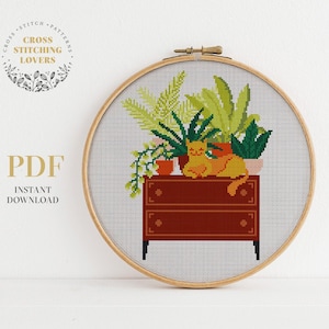Home plants cross stitch pattern, Easy counted cross stitch PDF chart, modern embroidery pattern, funny gift idea, home decor