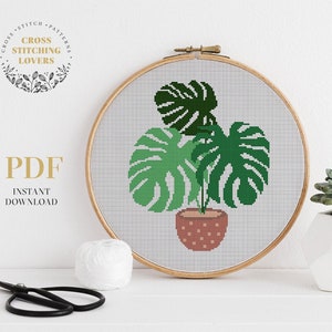 Home plant cross stitch pattern, easy counted cross stitch embroidery pattern, home decor, instant download PDF