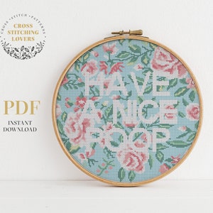 Have A Nice Poop cross stitch pattern, flower theme embroidery pattern, bathroom home decor, PDF instant download, cross-stitch gift