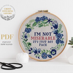 Subversive PDF cross stitch pattern, flower border, funny embroidery design, home decor, instant download PDF chart, hoop art, xstitch chart