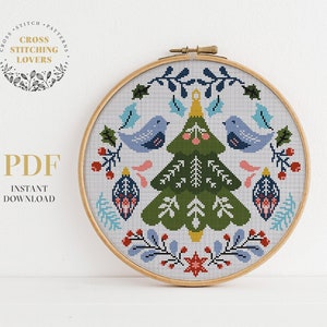 Christmas tree cross stitch pattern, digital instant download PDF chart, Christmas home decoration