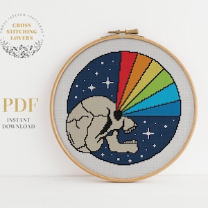 Human skull cross stitch pattern, embroidery design, instant download PDF chart