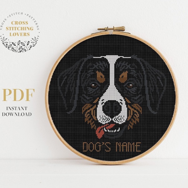Personalized cross stitch pattern, Bernese dog theme embroidery, funny and modern design, PDF instant download