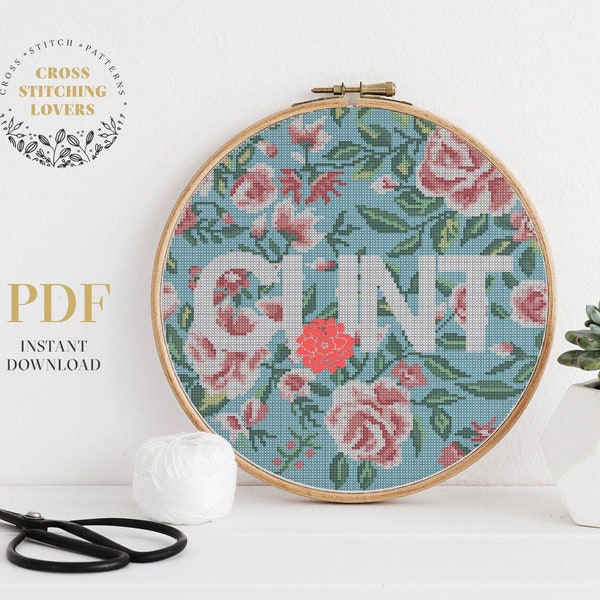 Curse word cross stitch pattern, Dirty word, subversive embroidery, snarky home decor, PDF instant download