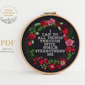 Sarcastic cross stitch pattern, All Things Through Spite, subversive, funny modern embroidery pattern, home decor, instant download PDF
