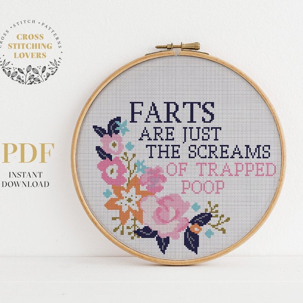 Subversive PDF Cross Stitch Pattern, Funny Fart text, Counted cross stitch chart, instant download, home decor