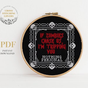 Funny Zombie Cross Stitch pattern, instant download digital PDF chart, Halloween decor