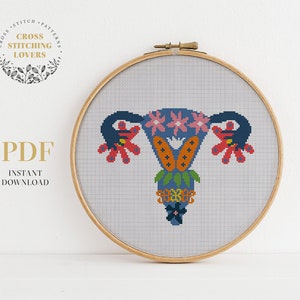 Flower uterus cross stitch pattern, Easy counted cross stitch, personal gift idea, instant download PDF chart