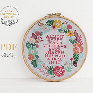 PDF Subversive cross stitch pattern,  funny embroidery design, instant download PDF chart, home decor, hoop art