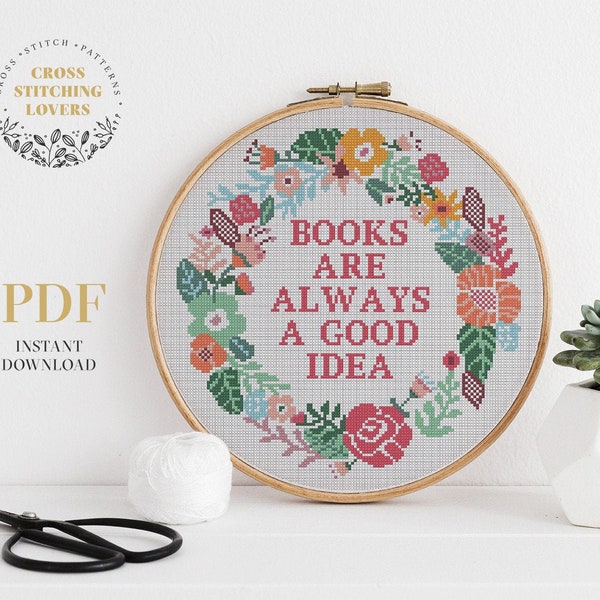Books are always a good idea cross stitch pattern, counted cross stitch chart, embroidery pattern, instant download PDF chart, home decor