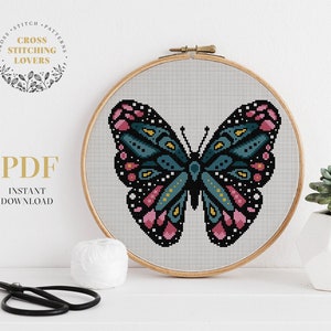 Butterfly Cross Stitch Pattern, Insect theme counted cross stitch chart, Instant download PDF chart