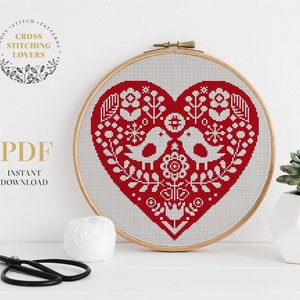 Scandinavian cross stitch pattern, Folk theme embroidery design, home decor, PDF instant download chart