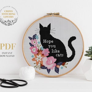 Espero que te gusten los gatos, patrón de punto de cruz, lindo diseño de bordado, punto de cruz contado moderno, idea de regalo, descarga instantánea en PDF, decoración del hogar
