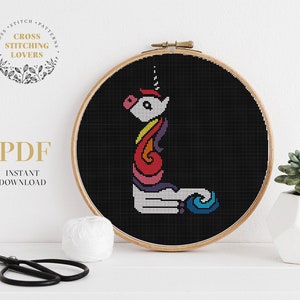 Patrón de punto de cruz del alfabeto, letra "L", divertido diseño de unicornio, descarga instantánea en PDF, decoración de la pared del hogar