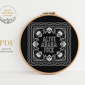 Patrón de punto de cruz sarcástico, bordado de temática gótica, decoración gótica para el hogar, patrón PDF subversivo, descarga instantánea