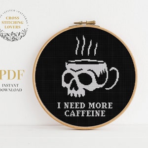 Caffeine cross stitch PDF pattern, Easy embroidery design, wall home decor, instant download PDF design, hoop art, xstitch chart