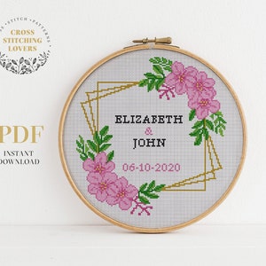 Personalized cross stitch pattern, Anniversary cross-stitch, Wedding gift, easy cross stitch, instant download PDF chart, home decor