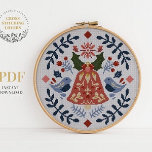 Motif de point de croix sur le thème de Noël, art du cerceau, tableau PDF à téléchargement instantané numérique, décoration de la maison de Noël