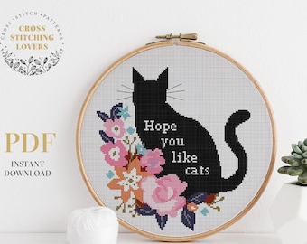 Hope you like cats, Cross Stitch Pattern, Cute embroidery design, Modern counted cross-stitch, gift idea, PDF instant download, home decor