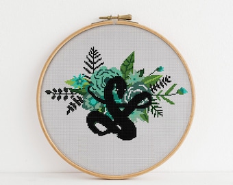 House crest Cross Stitch Pattern, Snake counted cross stitch, Harry wizard embroidery design, instant download PDF, home decor