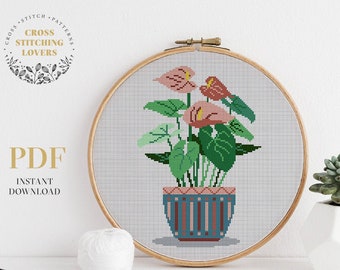 Green plant cross stitch pattern, Easy counted cross stitch, modern PDF embroidery pattern, home decor, instant download PDF chart