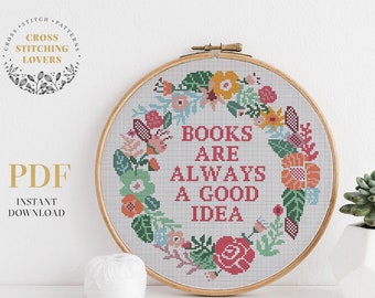 Books are always a good idea cross stitch pattern, counted cross stitch chart, embroidery pattern, instant download PDF chart, home decor