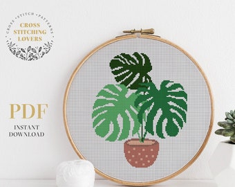 Home plant cross stitch pattern, easy counted cross stitch embroidery pattern, home decor, instant download PDF