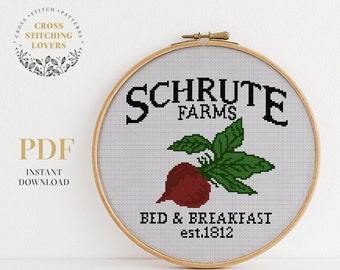 Schrute Farms cross stitch pattern, counted cross stitch PDF chart, instant download, home decor, funny embroidery design, the office theme