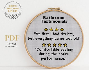 Bathroom testimonial Cross Stitch Pattern, funny embroidery design, Poop text, easy pattern, instant download PDF, home decor