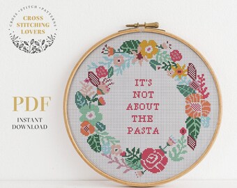 Funny cross stitch pattern, flower wreath counted cross stitch, embroidery design, instant download PDF chart
