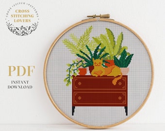 Home plants cross stitch pattern, Easy counted cross stitch PDF chart, modern embroidery pattern, funny gift idea, home decor