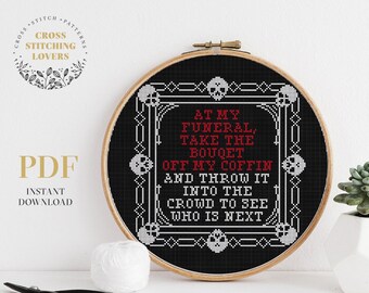 Funny cross stitch pattern, instant digital download PDF, gothic theme, subversive and snarky DIY home decor