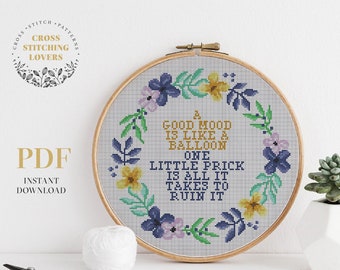 Sarcastic cross stitch pattern, PDF embroidery pattern, instant download, funny wall home decor
