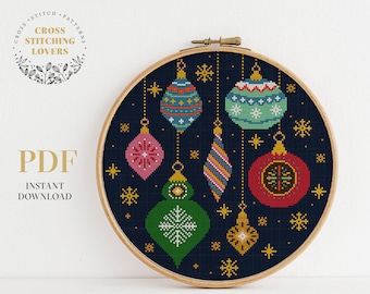Christmas theme cross stitch pattern, modern embroidery chart, instant download PDF, Christmas decoration