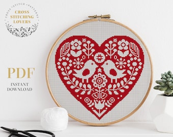 Scandinavian cross stitch pattern, Folk theme embroidery design, home decor, PDF instant download chart