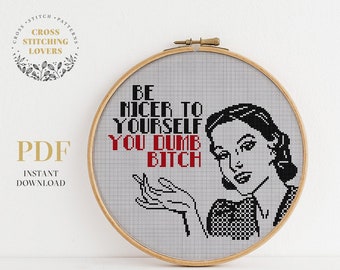 Sarcastic quote cross stitch pattern, Funny retro style embroidery design, easy level
