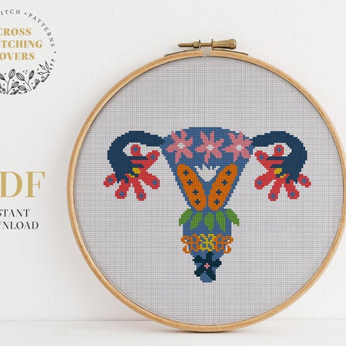 Flower Uterus Cross Stitch Pattern Easy Counted Cross Stitch Etsy