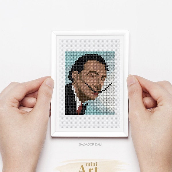 Salvador Dali cross stitch pattern, masterpiece art mini embroidery, PDF Instant Download