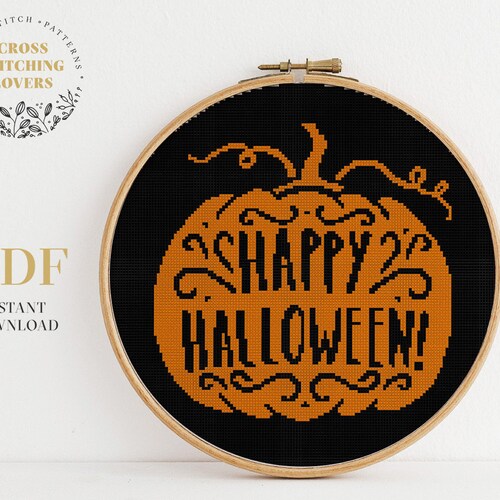 Halloween Cross Stitch Pattern Download PDF Halloween Moon Etsy