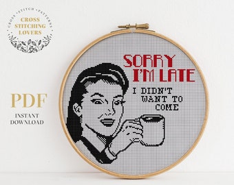 Sarcastic cross stitch pattern, Funny retro embroidery design, instant download PDF