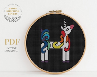 Monogram H letter cross stitch pattern, Funny unicorn theme, digital PDF instant download, home decor