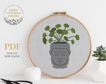 Pot plant cross stitch PDF pattern, embroidery chart, home decor, instant download PDF chart,