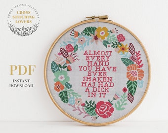 PDF Subversive cross stitch pattern,  funny embroidery design, instant download PDF chart, home decor, hoop art