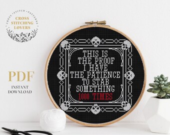 Gothic theme cross stitch pattern, Funny and snarky text, DIY embroidery project, instant download PDF chart