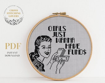 Funny cross stitch pattern, retro style embroidery design, easy counted cross stitch PDF pattern, vintage girl, sarcastic quote