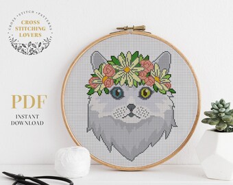 Cat Cross Stitch Pattern, Funny counted cross stitch design, modern embroidery, PDF pattern instant download, home decor