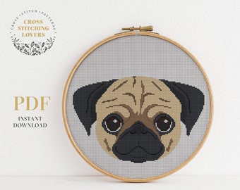 Funny pug Cross Stitch, Dog embroidery pattern, PDF instant download, home decor
