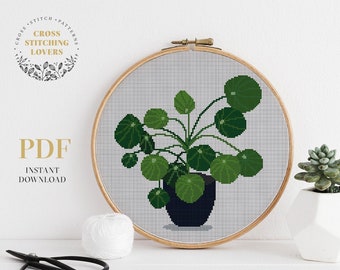 Homely houseplants cross stitch pattern, PDF counted cross stitch project, modern embroidery design, PDF Instant download