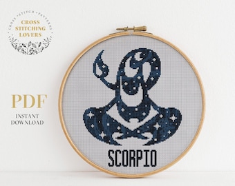 Zodiac Scorpio cross stitch pattern, Astrology embroidery theme, instant download PDF pattern, wall home decor